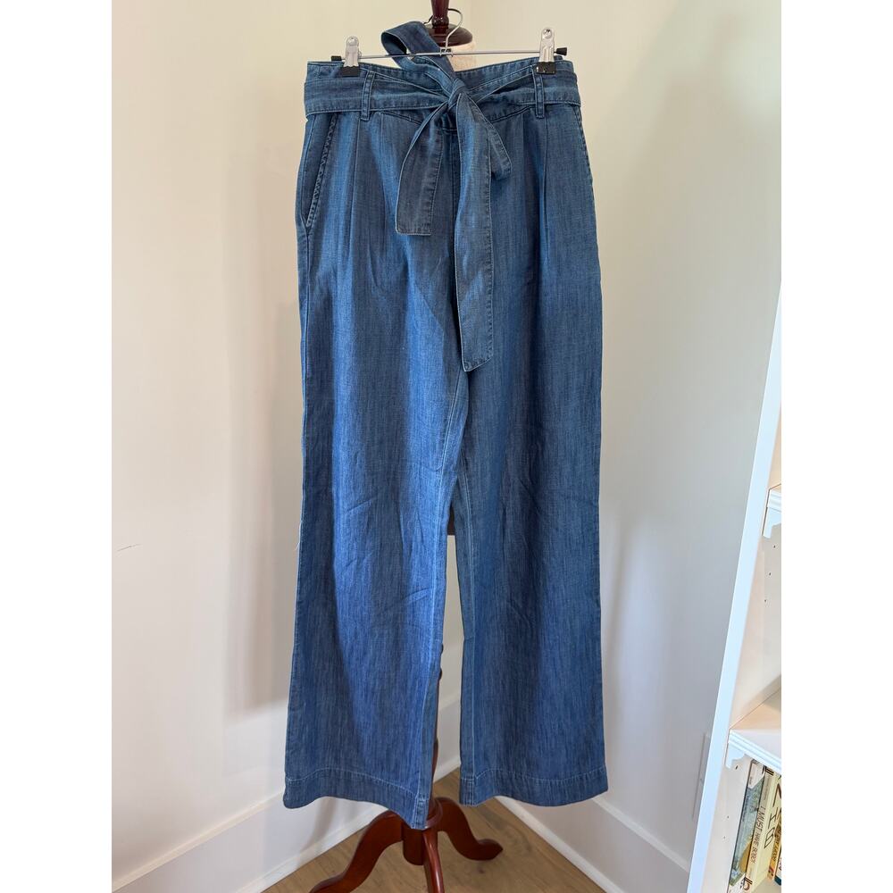 Draper James Chambray Soft Denim Wide Leg Tie Waist Pants Sz 2